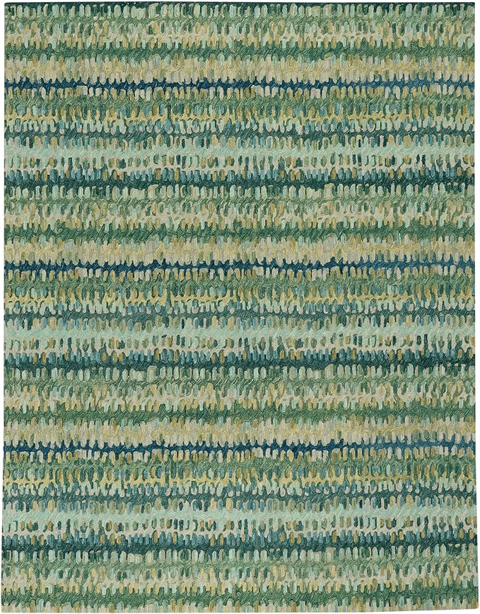 Dash & Albert Paint Chip Stone Hand Micro Hooked Wool Rug, 8.5 X 11.5 Feet, Multicolored/Green Geometric Pattern