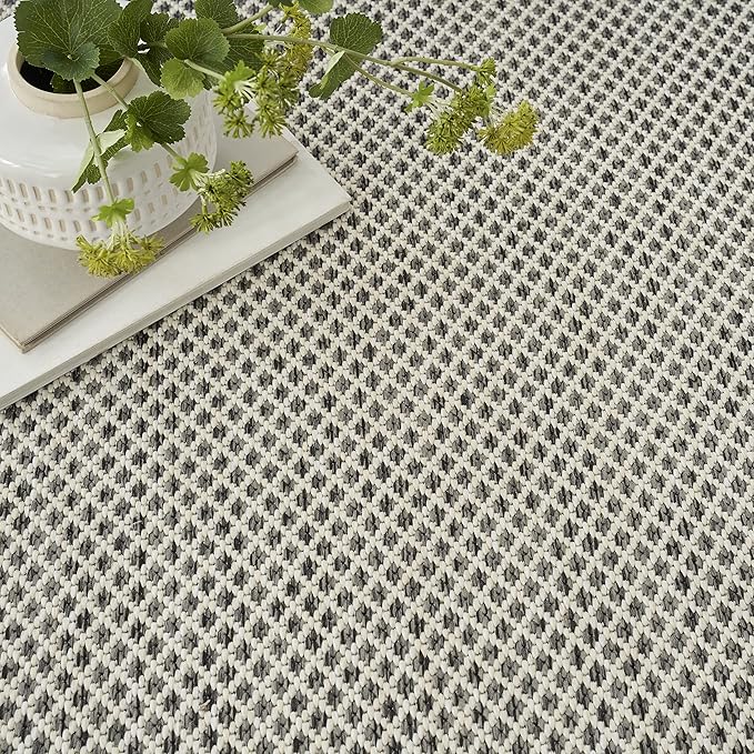Nourison Home Courtyard Ivory Charcoal 9' x 12' Area Rug - Easy Clean, Non Shedding, Bed Room, Living Room, Dining Room, Kitchen (9' x 12')