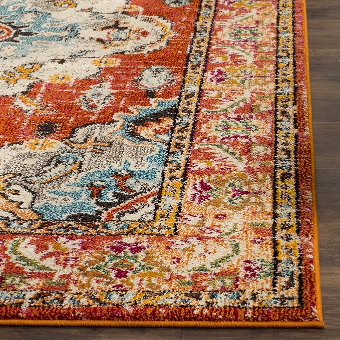 SAFAVIEH Monaco Collection Runner Rug - 2'2" x 8', Orange & Light Blue, Boho Chic Medallion Distressed Design, Non-Shedding & Easy Care, Ideal for High Traffic Areas in Living Room, Bedroom (MNC243H)