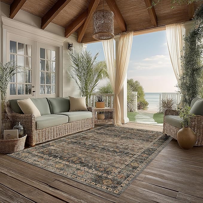 Area Rug Non Slip Machine Washable Ultra Soft Living Room/Bedroom/Kitchen/Outdoor/Classroom Camel, 4'×6'