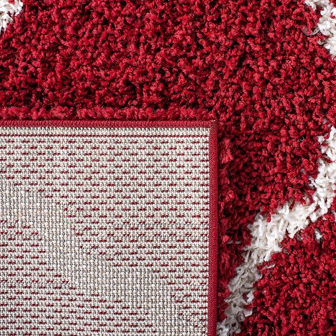 SAFAVIEH Dallas Shag Collection Area Rug - 6' Round, Red & Ivory, Trellis Design, Non-Shedding & Easy Care, 1.5-inch Thick Ideal for High Traffic Areas in Living Room, Bedroom (SGD257Q)