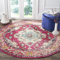 SAFAVIEH Monaco Collection Area Rug - 4' Round, Pink & Multi, Boho Chic Medallion Distressed Design, Non-Shedding & Easy Care, Ideal for High Traffic Areas in Living Room, Bedroom (MNC243D)