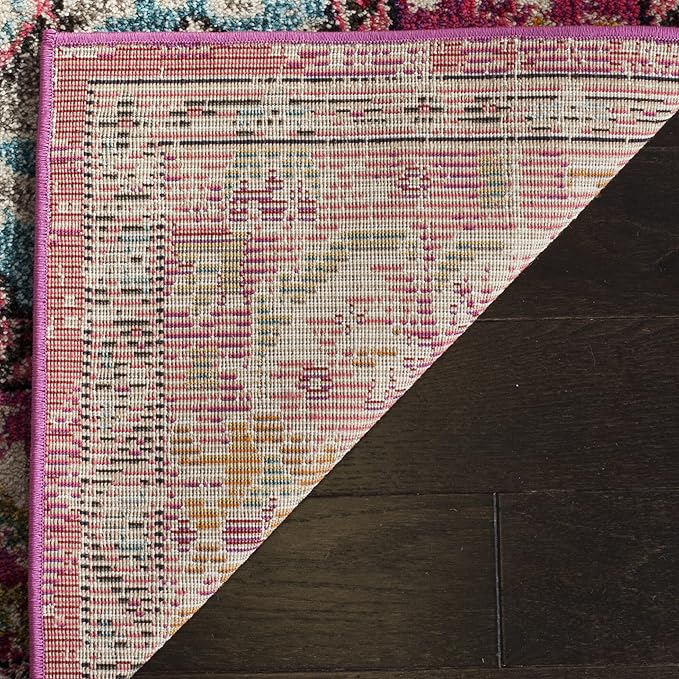 SAFAVIEH Monaco Collection Runner Rug - 2'2" x 22', Pink & Multi, Boho Chic Medallion Distressed Design, Non-Shedding & Easy Care, Ideal for High Traffic Areas in Living Room, Bedroom (MNC243D)