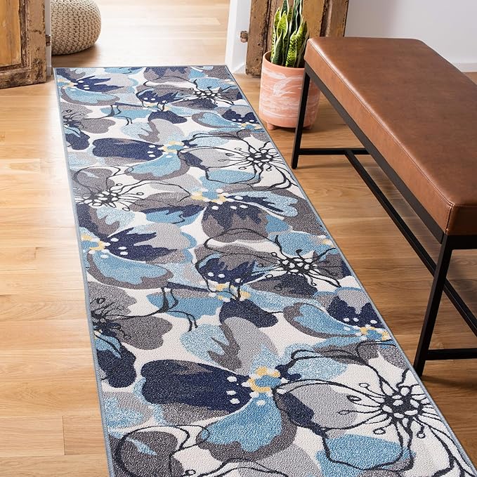 Rugshop Gray Large Floral Non-Slip Runner Rug Fade Resistant for Hallway, Entryway and Kitchen, 2'7" x 6'