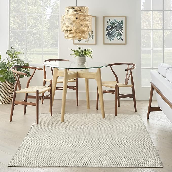 Nourison Home Courtyard Ivory Silver 5' x 7' Area Rug - Easy Clean, Non Shedding, Bed Room, Living Room, Dining Room, Kitchen (5' x 7')