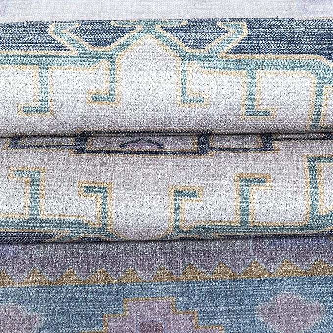 Fame Living Washable Area Rug. Modern Farmhouse. Vintage. Turkish. Bohemian. Distressed. Oriental. Traditional. Rugs for Living Room. Dining. Bedroom. Office. Entryway. Foyer. (856PBl, 5' x 6'9")