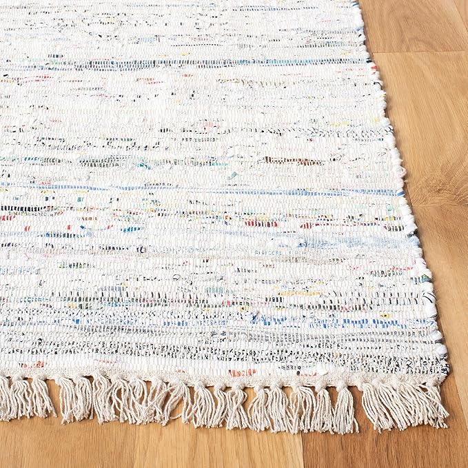 SAFAVIEH Rag Rug Collection X-Large Area Rug - 11' x 15', Ivory & Multi, Handmade Boho Stripe Cotton, Ideal for High Traffic Areas in Living Room, Bedroom (RAR121G)
