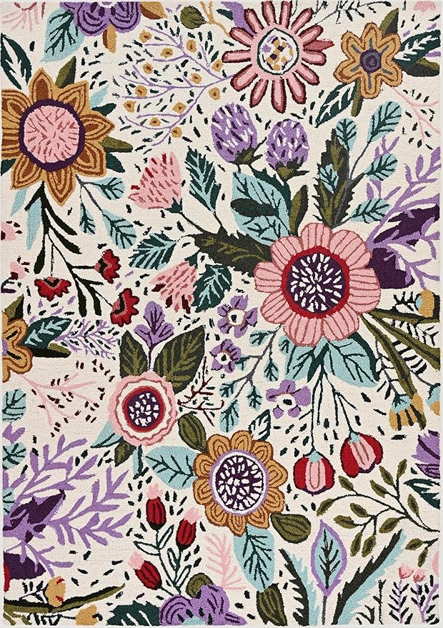 Hand-Tufted Floral Area Rug - Colorful Garden Design with Beautiful Flower Patterns - Modern Style Premium Carpet for Living Room & Bedroom or Kitchen (9'x12')