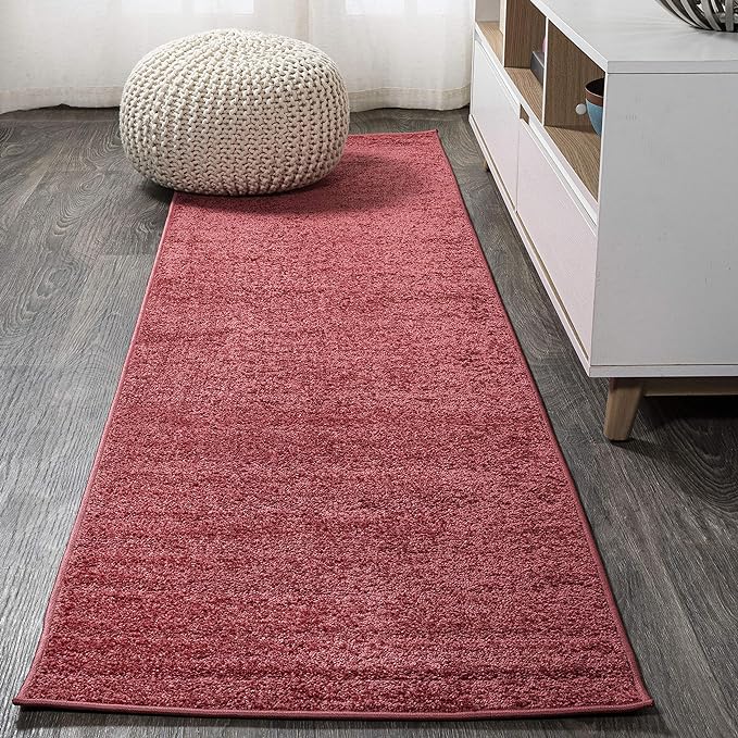 JONATHAN Y Haze Solid Low-Pile Red Runner Rug 2x8, Coastal,Bohemian,Minimalist,Classic, Easy-Cleaning for Living Room,Bedroom,Kitchen,Pet Friendly,Non-Shedding (SEU100E-28)