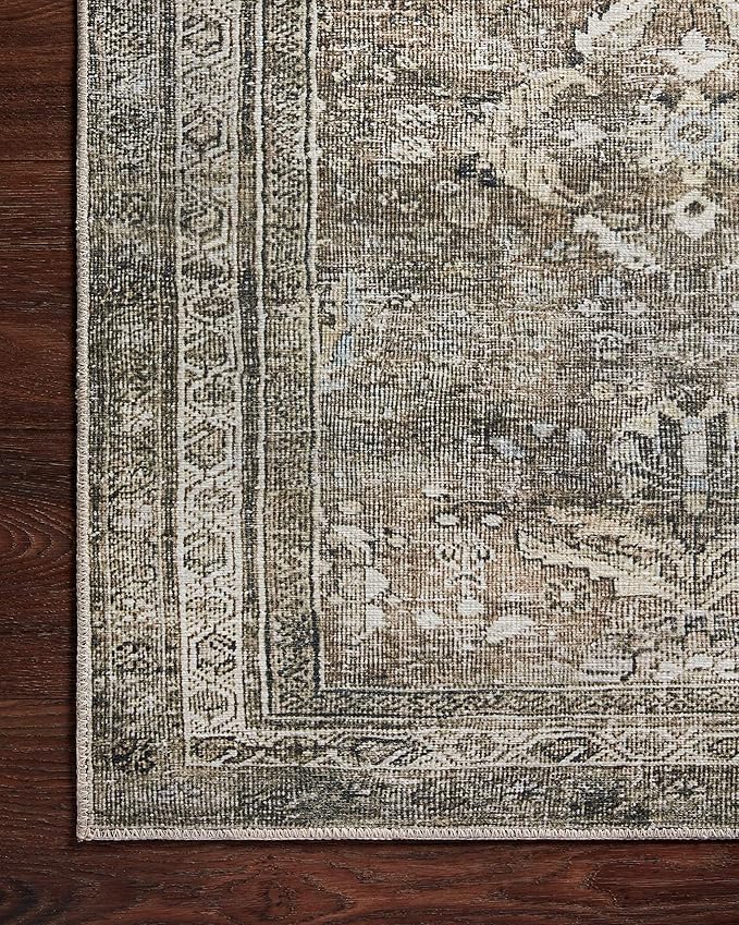 Loloi Layla Collection LAY-13 Antique/Moss 2'-0" x 5'-0" .13" Thick Accent Rug, Soft, Durable, Vintage Inspired, Distressed, Low Pile, Non-Shedding, Easy Clean, Printed, Living Room Rug