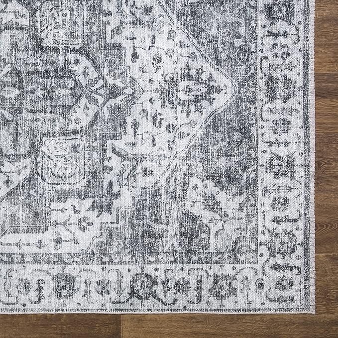 Bloom Rugs Caria Washable Non-Slip 8x10 Rug - Silver/Dark Gray Traditional Area Rug for Living Room, Bedroom, Dining Room, and Kitchen - Exact Size: 7'8" x 10'