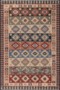 Dash & Albert Balsam Kilim Multi Machine Washable Rug, 4 X 6 Feet, Red Geometric Pattern