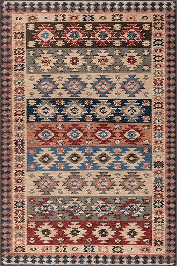 Dash & Albert Balsam Kilim Multi Machine Washable Rug, Runner-2.5 X 8 Feet, Red Geometric Pattern