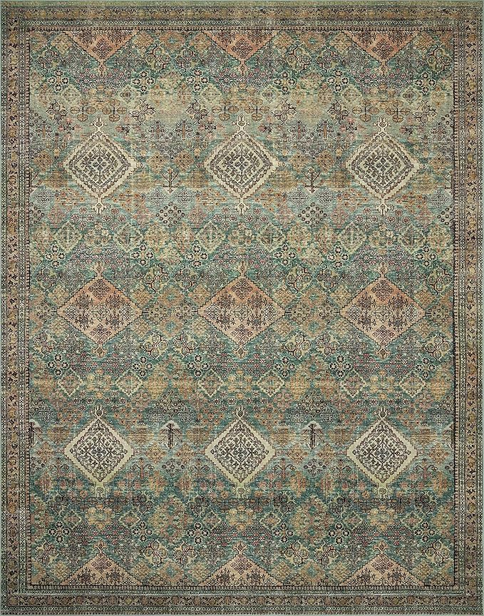 Loloi Magnolia Home by Joanna Gaines Sinclair Collection SIN-03 Turquoise/Multi 2'-0" x 5'-0", .25" Pile Height, Machine Washable, Accent Rug