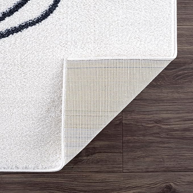 Abani Rugs Cream and Gray 8 ft. x 10 ft.(7'9"x10'2") Mid-Century Rug with Circles and Lines. Neutral Tones of Cream, Gray and a pop of Yellow. Minimalistic Design Turkish Stain Resistant Area Rug.