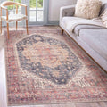 GLN Rugs Traditional Collection - Machine Washable Area Rug, Traditional Washable, Non Slip, Low Pile Chenille Rug, Living Room, Bedroom, Kitchen Rug (3' x 5' Black/Terra)