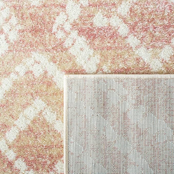 SAFAVIEH Adirondack Collection Area Rug - 6' Square, Rose & Gold, Modern Diamond Distressed Design, Non-Shedding & Easy Care, Ideal for High Traffic Areas in Living Room, Bedroom (ADR131Q)