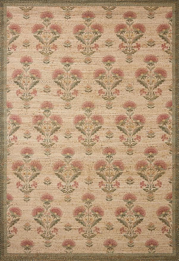 Loloi Chris Loves Julia Rue Collection RUE-01 Sage/Blush 5'-0" x 7'-6" Area Rug Jute Neutral Floral Living Room Bedroom Rug