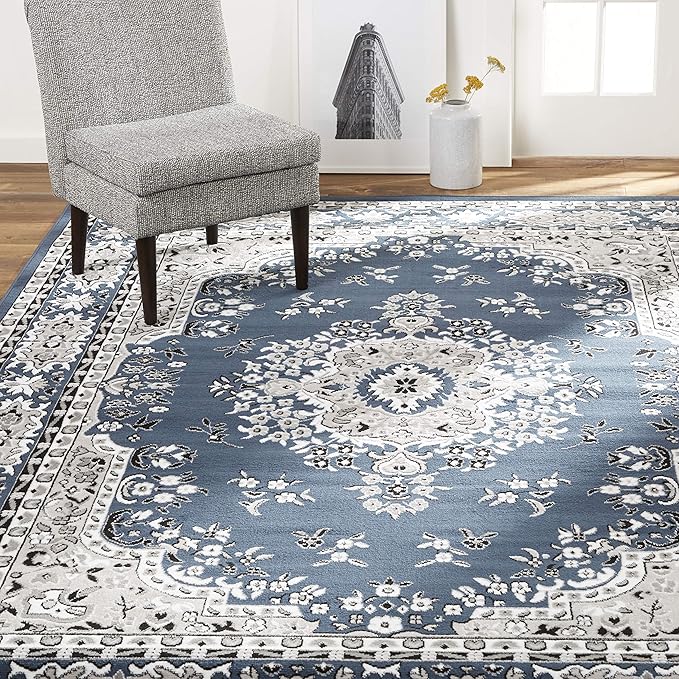 Home Dynamix Premium Sakarya Traditional Medallion Border Area Rug, Midnight Blue, 9'2"x12'5" Rectangle