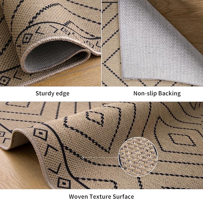 Tangsoo Easy Jute Rug 2x3 Outdoor Rug,Washable Non-Slip Rug for Entryway,Neutral Geometric Ultra Thin Indoor Carpet Farmhouse Throw Mat for Kitchen Bedroom Front Door Entrance