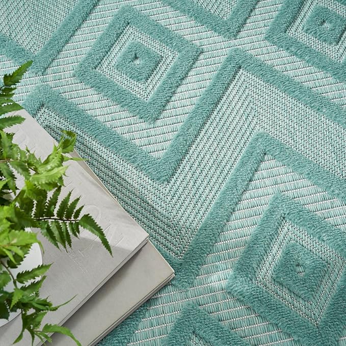 Nourison Home Versatile Aqua Teal 6' x 9' Area Rug - Easy Clean, Non Shedding, Bed Room, Living Room, Dining Room, Kitchen (6' x 9')