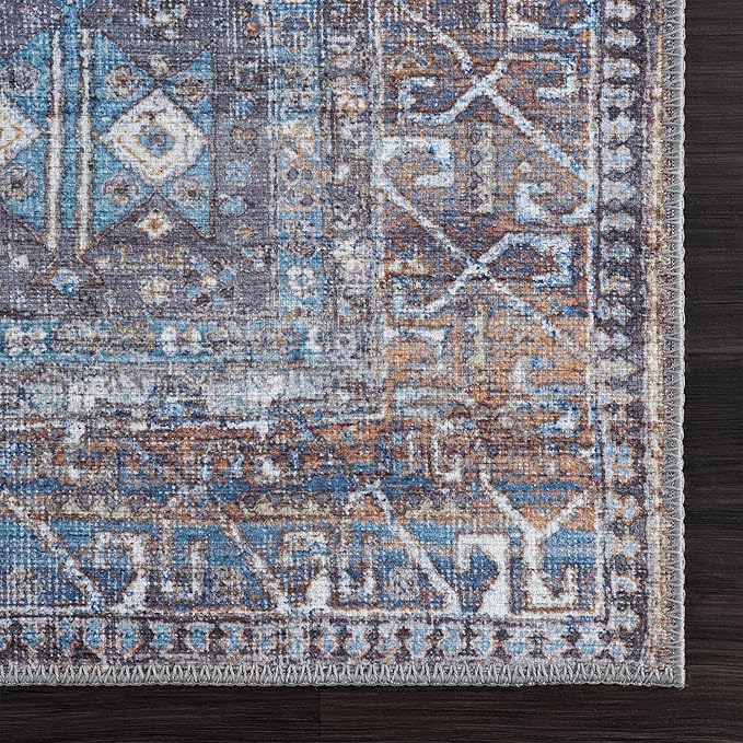 Bloom Rugs Washable 6' x 9' Rug - Slate Gray/Blue Traditional Area Rug for Living Room, Bedroom, Dining Room, and Kitchen - Exact Size: 6' x 9'
