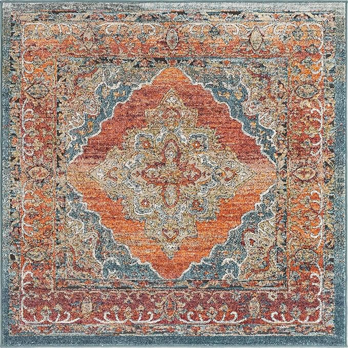Unique Loom Isabella Collection Area Rug - Rossellini (5' 1" Square, Rust Red/ Beige)