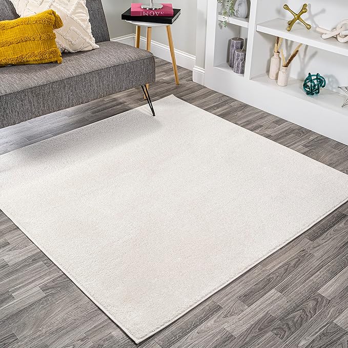 Eyely UES100T-9SQ Supersoft Haze Solid Low-Pile Indoor Area Rug, Coastal, Bohemian, Minimalist, Classic, Casual for Bedroom,Kitchen,Living Room,Non Shedding,Easy-Washing, Cream, 9' Square
