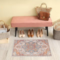 GLN Rugs Traditional Collection - Machine Washable Area Rug, Traditional Washable, Non Slip, Low Pile Chenille Rug, Living Room, Bedroom, Kitchen Rug (2' x 3' Cream/Terra)