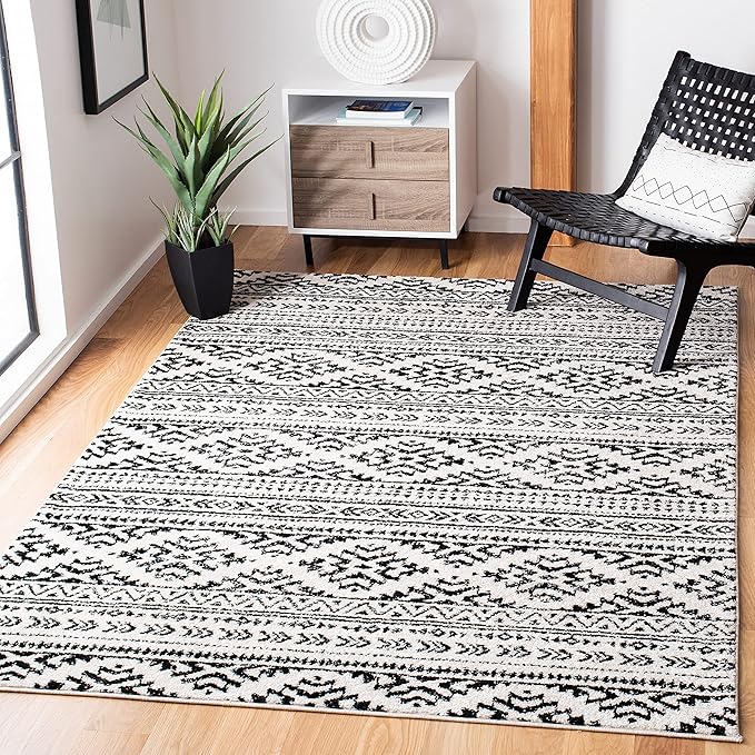 SAFAVIEH Tulum Collection Area Rug - 12' Square, Ivory & Black, Moroccan Boho Tribal Design, Non-Shedding & Easy to Clean, Ideal for Living Room, Bedroom, Dining Space (TUL272B)