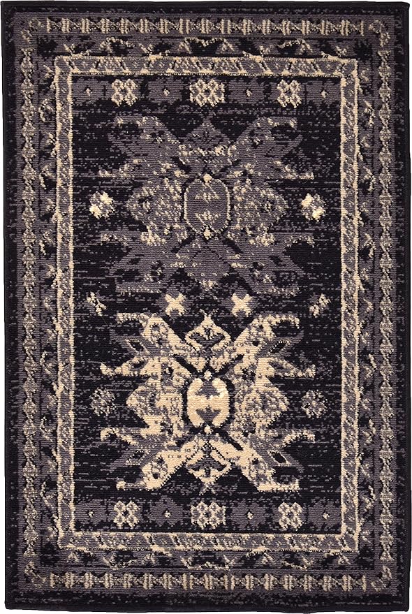 Unique Loom Taftan Collection Border Geometric Tribal Inspired Design Area Rug (2' 2 x 3' 0 Rectangular, Black/ Gray)
