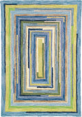 Company C Concentric Squares Area Rug Wool 5' X 8', Sky Striped