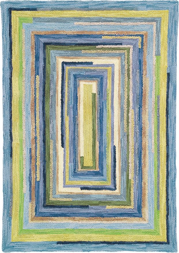Company C Concentric Squares Area Rug Wool 8' X 10', Sky Striped