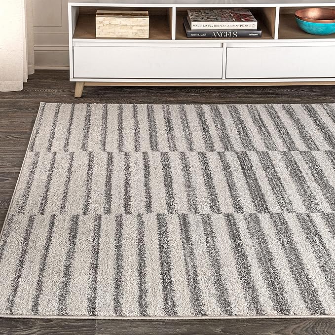 JONATHAN Y Lyla Offset Stripe Gray/Cream Indoor Area Rug, 3x5, Contemporary, Modern, Easy-Cleaning for Living Room, Bedroom, Kitchen, Pet Friendly, Non-Shedding (MOH204A-3)