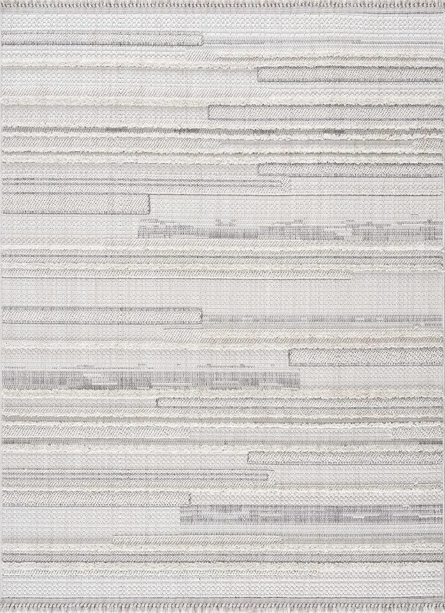 Hauteloom Dishman Living Room, Bedroom Area Rug - Farmhouse - Cream, Light Gray - 18" x 18" Sample