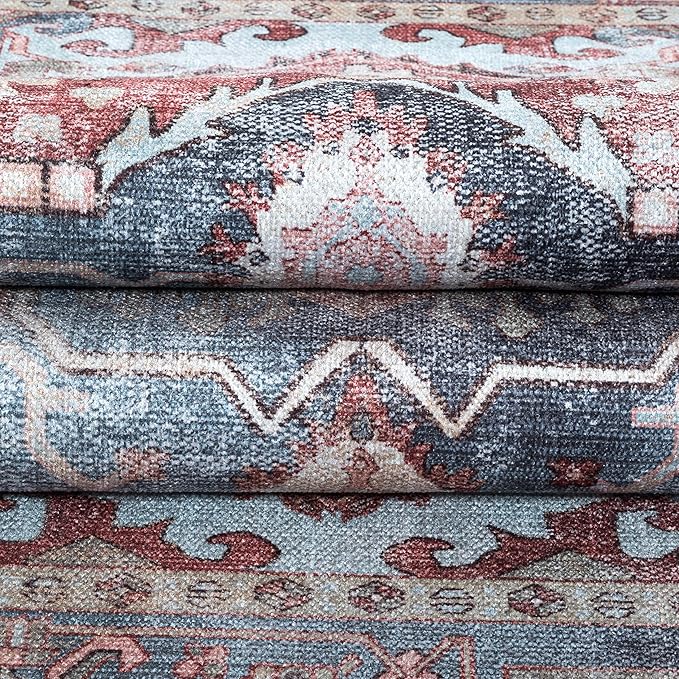 Washable Area Rug. Modern Farmhouse. Vintage. Turkish. Bohemian. Distressed. Oriental. Traditional. Rugs for Living Room. Dining. Bedroom. Office. Entryway. Foyer. (858RM, 9'5" x 14')