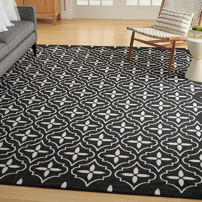Nourison Home Nourison Essentials Black Ivory 6' x 9' Area Rug - Easy Clean, Non Shedding, Bed Room, Living Room, Dining Room, Kitchen (6' x 9')