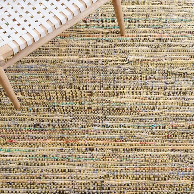 SAFAVIEH Rag Rug Collection Area Rug - 8' x 10', Yellow & Multi, Handmade Boho Stripe Cotton, Ideal for High Traffic Areas in Living Room, Bedroom (RAR121H)