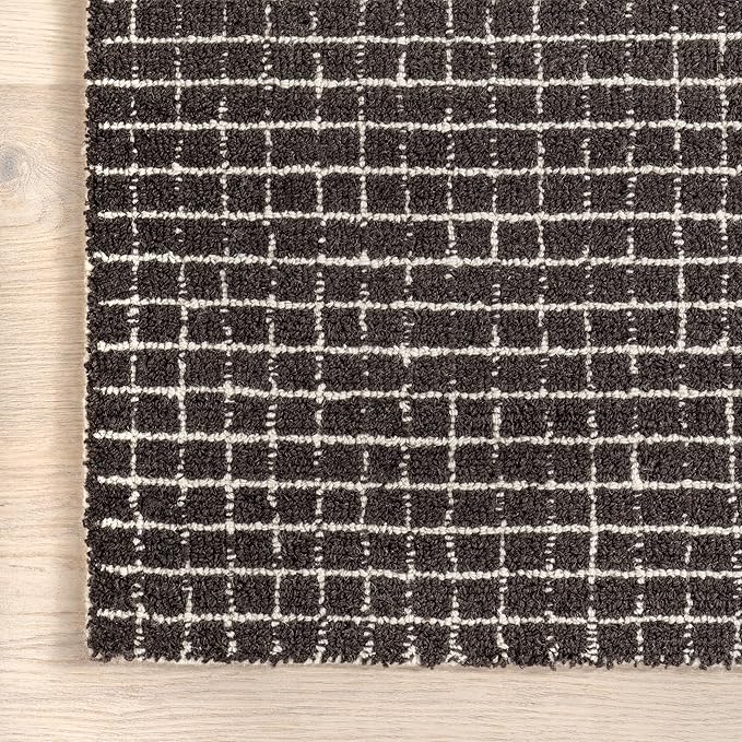 Rugs USA 6x9 Melrose Checked Wool Indoor Area Rug, Contemporary Farmhouse Charcoal/Ivory for Living Room, Bedroom, Office, Entryway, Hallway