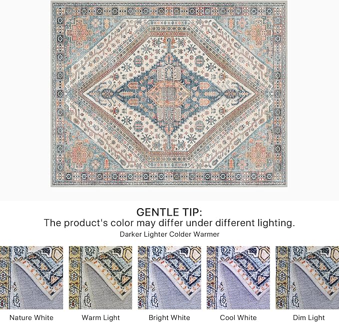 Bavni Runner Rug 2x10 Kitchen Rugs for Hallways Entryway, Washable Vintage Print Carpet, Ultra-Thin Chenille Low Pile Lightweight Rug with Non Slip Backing, Blue/Orange