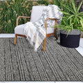 FH Home Flat Woven Outdoor Rug - Waterproof, Easy to Clean, Stain Resistant - Premium Polypropylene Yarn - Striped Boho - Large Patio, Deck, Sunroom - Amman - Charcoal - 7ft 10in x 10ft 9in