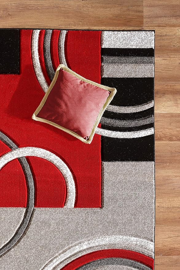 GLORY RUGS Area Rug Modern 8x10 Red Soft Hand Carved Contemporary Floor Carpet with Premium Fluffy Texture for Indoor Living Dining Room and Bedroom Area