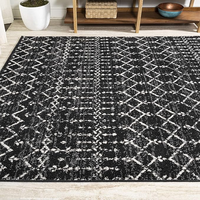 JONATHAN Y Boho Vintage Diamond Black/Ivory Indoor Area Rug 9X12 ft, Moroccan Hype for Living Room, Bedroom, Kitchen, Office, Easy-Cleaning, High Traffic, Pet-Friendly, Non-Shedding (MOH101D-9)