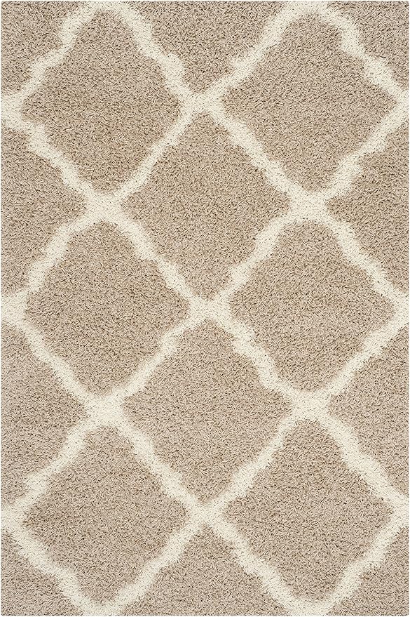SAFAVIEH Dallas Shag Collection Area Rug - 5'1" x 7'6", Beige & Ivory, Trellis Design, Non-Shedding & Easy Care, 1.5-inch Thick Ideal for High Traffic Areas in Living Room, Bedroom (SGD257D)
