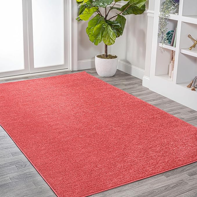 Eyely UES100E-3 Supersoft Haze Solid Low-Pile Indoor Area Rug Casual;Contemporary;Solid;Traditional, Bedroom, Kitchen, Living Room, Easy-Cleaning, Non-Shedding, 3 X 5, Red