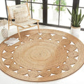 Savi Home Hand Woven Jute Braided Dot Rug, 6' Round - Natural, Reversible Area Rugs for Living Room, Farmhouse, Kitchen, Handcrafted 6 Feet Round Area Rugs - Natural