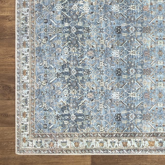 Bloom Rugs Washable Non-Slip 3' x 5' Rug - Blue/Beige Traditional Area Rug for Living Room, Bedroom, Dining Room, and Kitchen - Exact Size: 3' x 5'