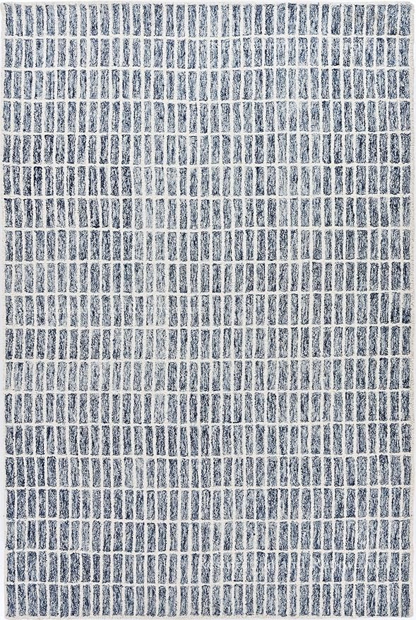 Hand-Tufted 100% Wool Area Rug – Unique Modern Geometric Grid Pattern, Soft Plush Textured Carpet for Living Room, Bedroom, Dining Room & Entryway (Denim Blue, 5' x 8')
