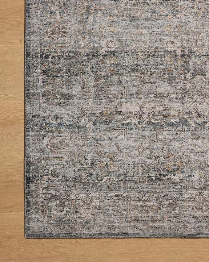 Loloi Amber Lewis Josie Collection JOS-05 Dove/Gold 6'-0" x 6'-0", .13" Pile Height, Low Profile, Machine Washable, Round Area Rug