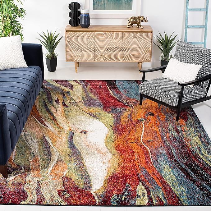 SAFAVIEH Glacier Collection 10'6" x 14' Red/Green GLA126Q Modern Abstract Non-Shedding Living Room Bedroom Dining Home Office Area Rug